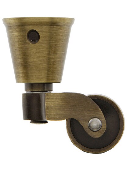 Solid Brass Round-Cup Caster with 1 inch Brass Wheel in Antique Brass.